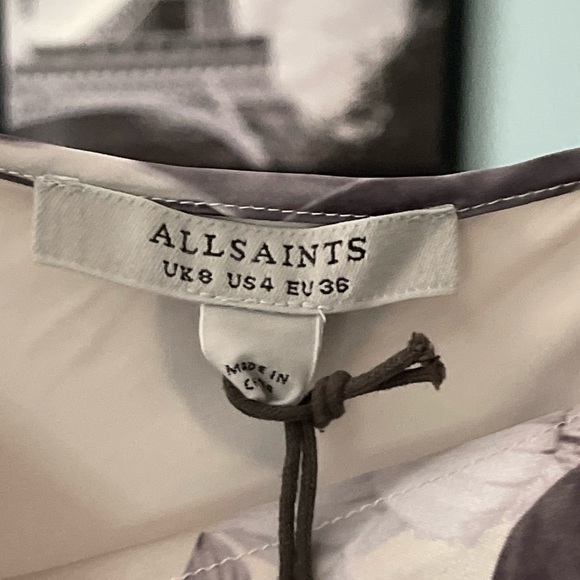 NEW AllSaints Hadley Cowl Neck Satin Top ECRU WHITE Gray Marble Size 4 US 8 UK - Picture 5 of 7